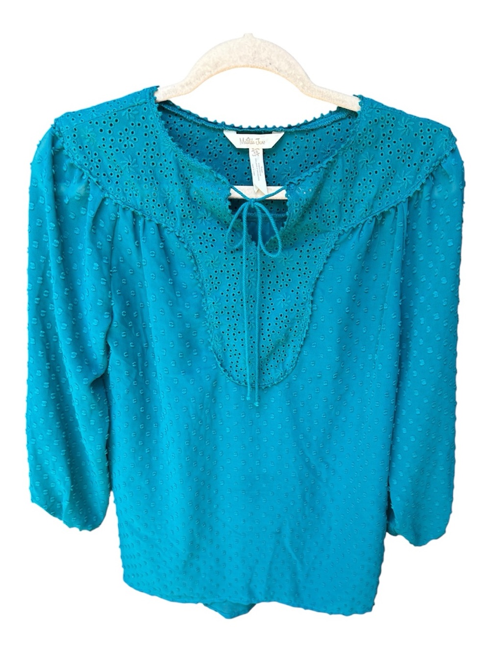 Matilda Jane Teal Eyelet Tie-Neck Blouse